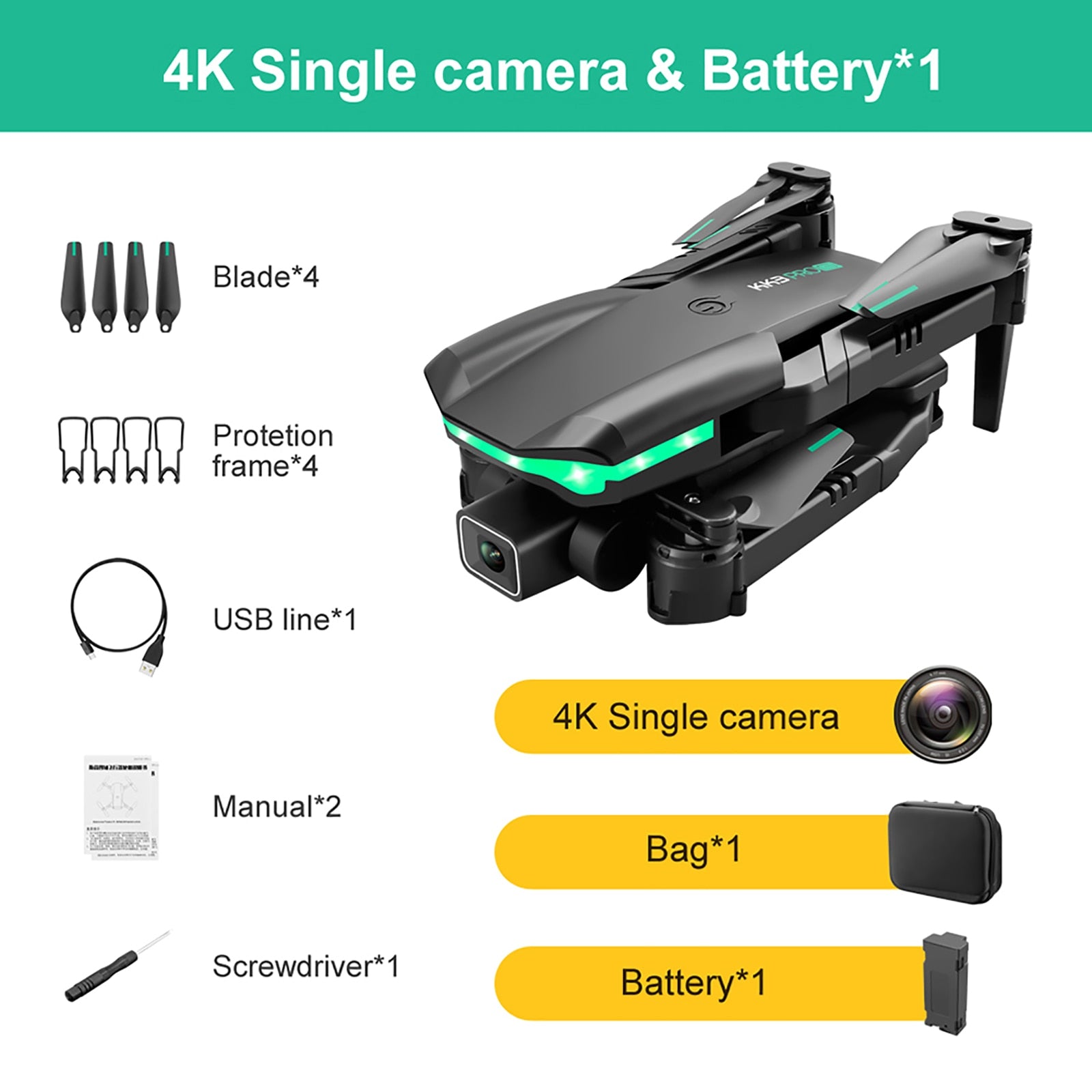 KK3 Pro Mini Drone 4K Profession HD Dual Camera with WIFI FPV Obstacle Avoidance Remote Quadcopter Foldable Rc Dron Toy 1Baterry